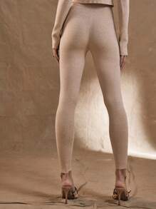 MUSERA WESTERN Solid High Waist Knit Pants - Khaki - View 4
