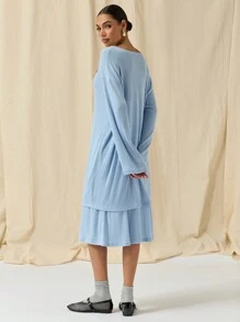 COSMINA 2 件套女士樱桃刺绣开衫和裙子套装，秋季休闲装 - 藍色 - 查看 2