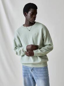 Manfinity VCAY Men's Fashionable Slim Fit Casual Knitted Long Sleeve Sweater, For Fall Winter - Green - View 1
