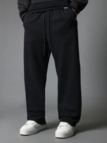 SUMWON Premium Heavyweight Drop Crotch Athletic Jogger Sweatpants Winter Fleece Relaxed Fit Workout Training Loungewear Streetwear With Side Pockets Elastic Ankle - Black - View 2