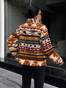 EURMUSE Geo Print Half Zip Drop Shoulder Sweatshirt - Multicolor - View 3