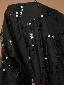 SHEIN BAE Plus Size Women Black Pearl Studded Tassel Halloween Party Slim Fit Blazer Jacket, Autumn/Winter - Black - View 10