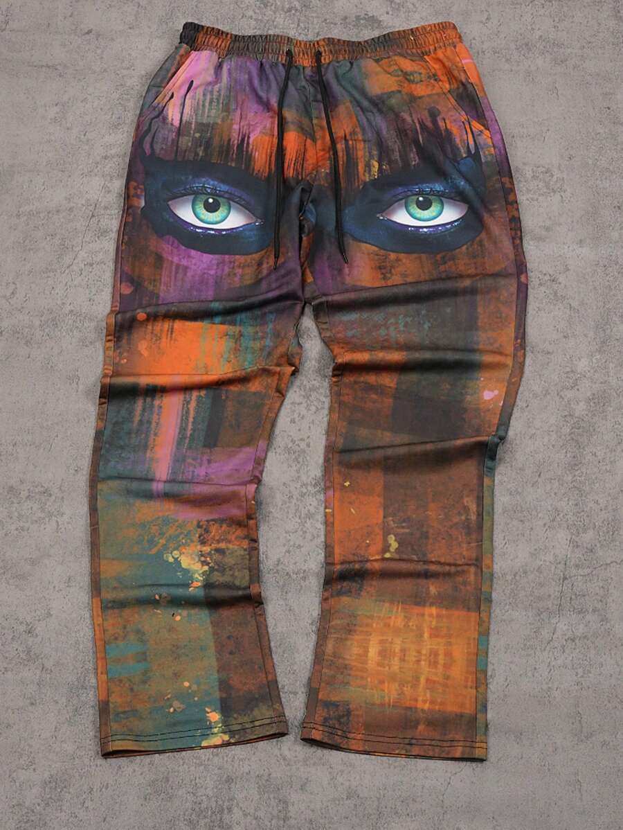 Manfinity Roghcode Men's Street Style Graphic Eye Print Drawstring Waist Loose Straight Leg Sweatpants - Multicolor - View 1