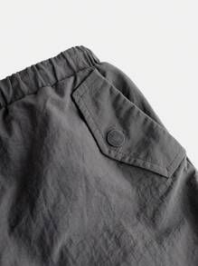 Tween Girl Plain V-Neck Gather Long Sleeve T-Shirt With Plain Cargo Pants Set - Grey - View 5