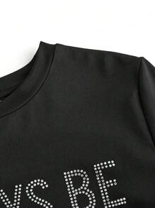 Marilyn Monroe X SHEIN Tween Girl Rhinestone English Letter Black Tight Tee