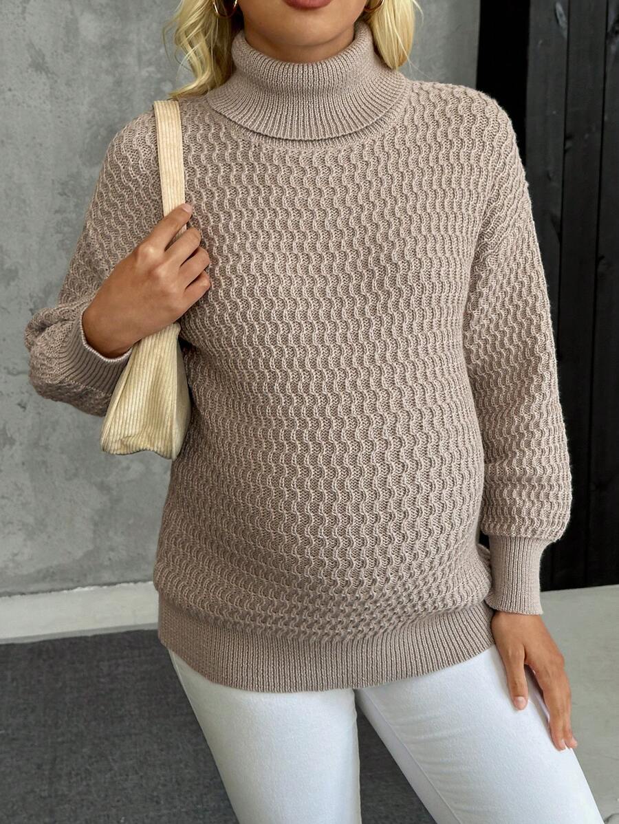 SHEIN Retro Patterned Turtleneck Sweater For Home, Office, Commute And Maternity, For Winter