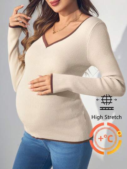 SHEIN كنزة صوفية مافحة طويلة الأكمام مصنوعة من صوف أحادية اللون للأمهات، خريف/شتاء