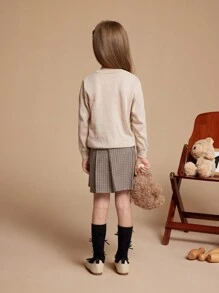 PrepCrw 年轻女孩经典格子复古裙，秋冬季休闲日常穿着 - 棕色 - 查看 2