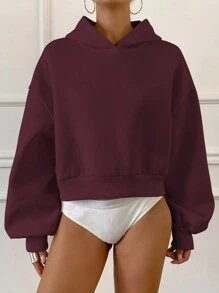 DAZY 女士基本款休闲圆领羊毛衫，秋季连帽衫 - 酒紅色 - 查看 1