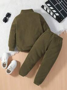 SHEIN 2pcs Young Boy Casual Letter Embroidered Top And Long Pants Set, Autumn/Winter