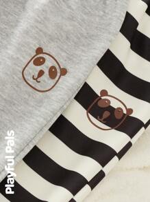 SHEIN 2 pezzi di pantaloni della tuta a righe e con grafica di panda, adatti per ragazzi e ragazze, carini/retrò/casual/per interno ed esterno, adatti per primavera/autunno/inverno