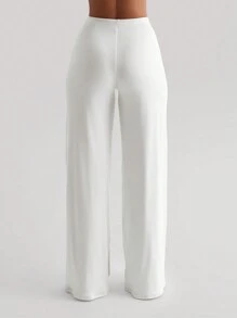 Pantalones largos de cintura alta y pierna recta de moda para mujer XLLAIS - Blanco - Ver 6