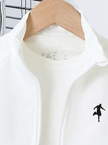 SHEIN 年輕男孩2入組休閒運動刺繡拉鍊外套和短褲夏季套裝 - 白色 - 查看 4