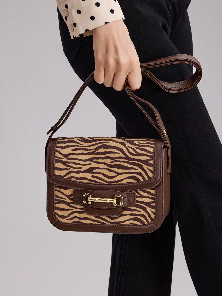 MOTF PREMIUM PVC FASHION ZEBRA PATTERN CHAIN DECOR SHOULDER BAG - Brown - View 2