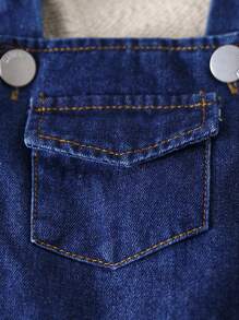 SHEIN Bộ 2 quần yếm denim và áo sơ mi kẻ caro màu sắc thường ngày cho bé trai mùa thu/đông, mặc trong nhà và ngoài trời - Rửa trung bình - Xem 4