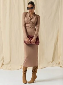 COSMINA Rochie Ocazională De Lungime Mijloc De Toamnă De Femei Elegantă Plisată