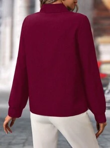 SHEIN Clasi 1 件女式纯色开领长袖衬衫，秋季时尚设计 - 酒紅色 - 查看 2