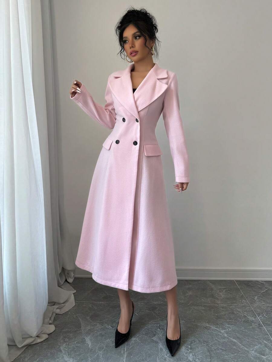 Elenzga 女士前扣长袖简约休闲上衣 - 粉色 - 查看 1