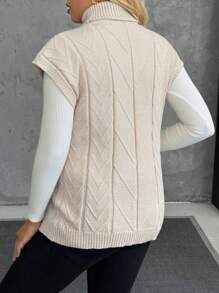 SHEIN Maternity Solid Color Turtleneck Sleeveless Casual Pullover Sweater - Apricot - View 2