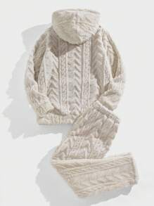 Manfinity VCAY 2pcs Men's Loose Fit Drop Shoulder Hoodie & Pants Set, Thick - White - View 2