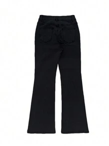 Bootcut Women Jeans Solid Color High Slim Fit Waist Stretch Casual Versatile - 黑色 - 查看 4