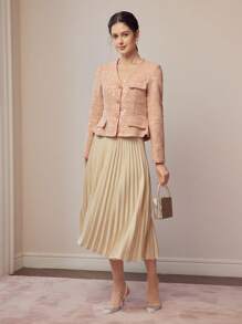 MOTF PREMIUM TWEED SEQUINS V-NECK FLAP DETAIL JACKET - Pink - View 8