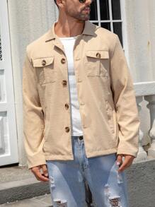 Manfinity Homme Men's Plain Color Lapel Casual Jacket, Spring Autumn