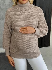 SHEIN Retro Patterned Turtleneck Sweater For Home, Office, Commute And Maternity, For Winter