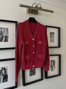 DAZY V-Neck Short Burgundy Cardigan For Christmas ,Holiday,Fall Clothes