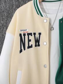SHEIN Leap Crew Teen Girls' Colorblock Letter Print Thermal Lined Warm Baseball Jacket For Autumn & Winter - Multicolor - View 3