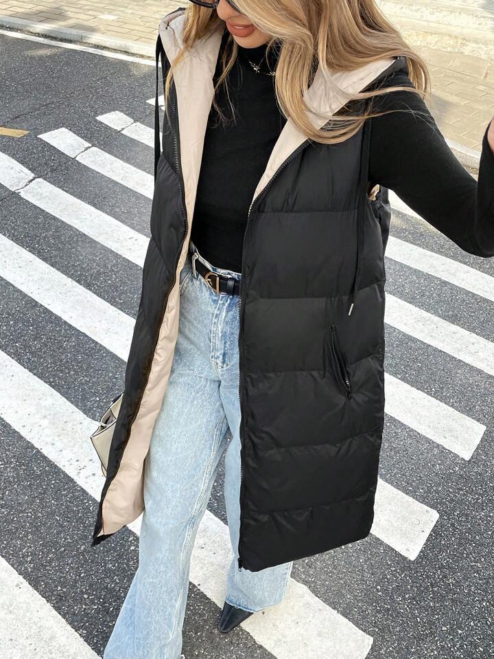 SHEIN スラントポケット ドローストリング裾 パッファーコート SHEIN スラントポケット ドローストリング裾 パッファーコート