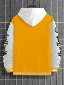 Manfinity Roughcore Chaqueta de béisbol casual de manga larga con estampado de eslogan y color contrastante para hombres, para el otoño - Multicolor - Ver 2