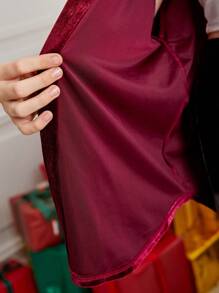 SHEIN Koszula z długim rękawem dla nastoletnich dziewcząt w kolorze czerwonego wina/zimy/codziennie/aksamitne klapy