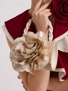 MOTF PREMIUM BOLSO DE MANO DE FIESTA CON GRAN FLOR 3D Y DECORACIÓN DE PERLAS FALSAS PARA MUJER, DÍA DE SAN VALENTÍN