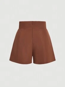 SHEIN MOD Quần short thiết kế dây chéo thanh lịch màu nâu cổ điển cỡ lớn - màu nâu - Xem 2