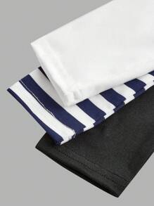 SHEIN 3pcs Tween Girl Fall/Winter Casual Striped & Solid Color Round Neck Long Sleeve T-Shirt Layering Set - Navy Blue - View 4