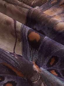 SHEIN MOD Women's Brown Butterfly Asymmetric Shoulder Flare Sleeve Long Dress,Fall/Winter Women Net Mesh Dress,Formal Dress,Western,Fairy,Pirate Dress,Vampire Dress