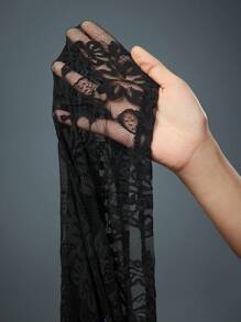 SHEIN 长袖黑色蕾丝孕妇装，适合孕妇拍照