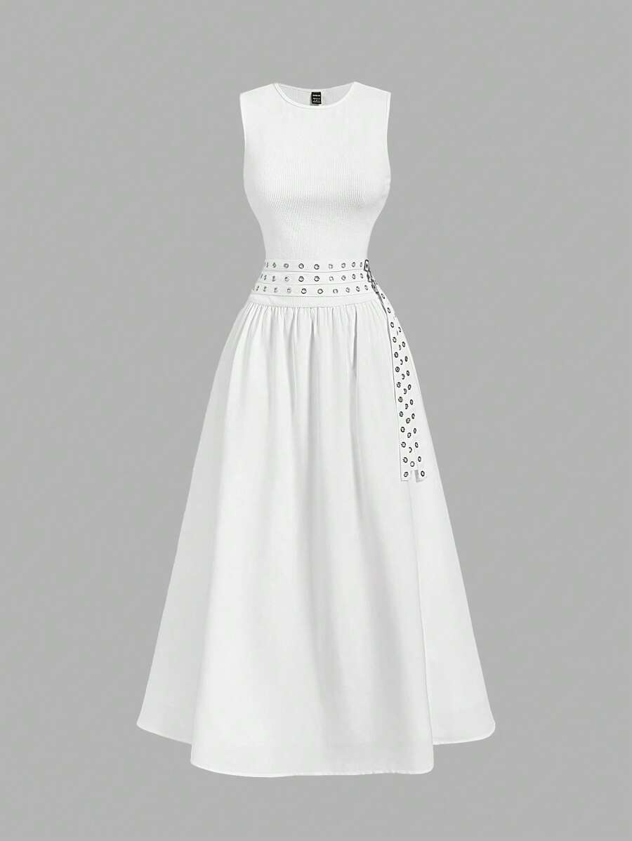 SHEIN MOD Váy dài thắt lưng màu trắng cho nữ, Váy trắng cho nữ, Váy mùa đông cho nữ, Váy thanh lịch, Váy dạ hội, Váy dài mùa thu - trắng - Xem 1