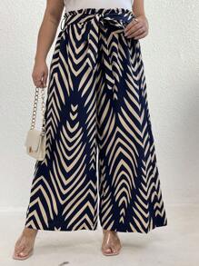 SHEIN LUNE Plus Size Casual Wide Leg Pants, Allover Print, Loose Fitting, Suitable For Autumn Everyday Wear - Multicolor - View 5