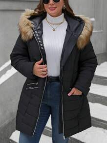 EMERY ROSE Vêtements d'hiver grande taille Manteau matelassé casual avec col moelleux à capuche