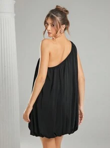 L'Amorae One Shoulder Shirring Bubble Mini Dress