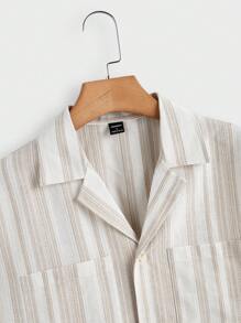 Manfinity NXTstreet 2pcs Men Woven Striped Mandarin Collar Open Front Casual Shirts Set, Suitable For Summer - Multicolor - View 3