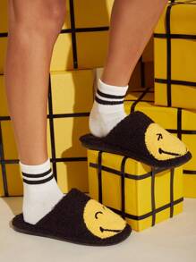 SmileyWorld® | SHEIN Plush Slip-On Slippers For Women