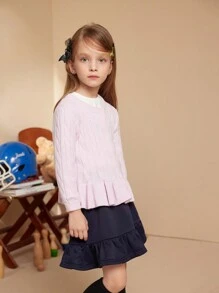 PrepCrw Kleine Mädchen Lässig süßer einfarbiger Rüschen-Saum Cardigan, Herbst