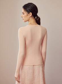 MOTF PREMIUM 100% PURE WOOL SOLID SLIM FIT RIBBED KNIT SWEATER, KNIT PULLOVER FALL WINTER - Dusty Pink - View 8
