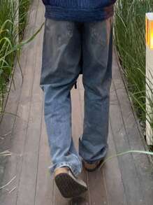 DAZY Men Plain Front Button Pocket Simple Casual Jeans, Autumn