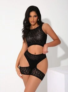 2pcs/Set Women Solid Color Hollow-Out Sexy Lingerie Set - Black - View 5