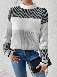 SHEIN Unity 女士圆领撞色落肩针织套头衫，秋冬款 - 彩色 - 查看 5
