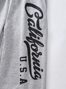 SHEIN 少女字母印花荷叶边腰部阔腿宽松休闲运动裤 - 灰色 - 查看 3